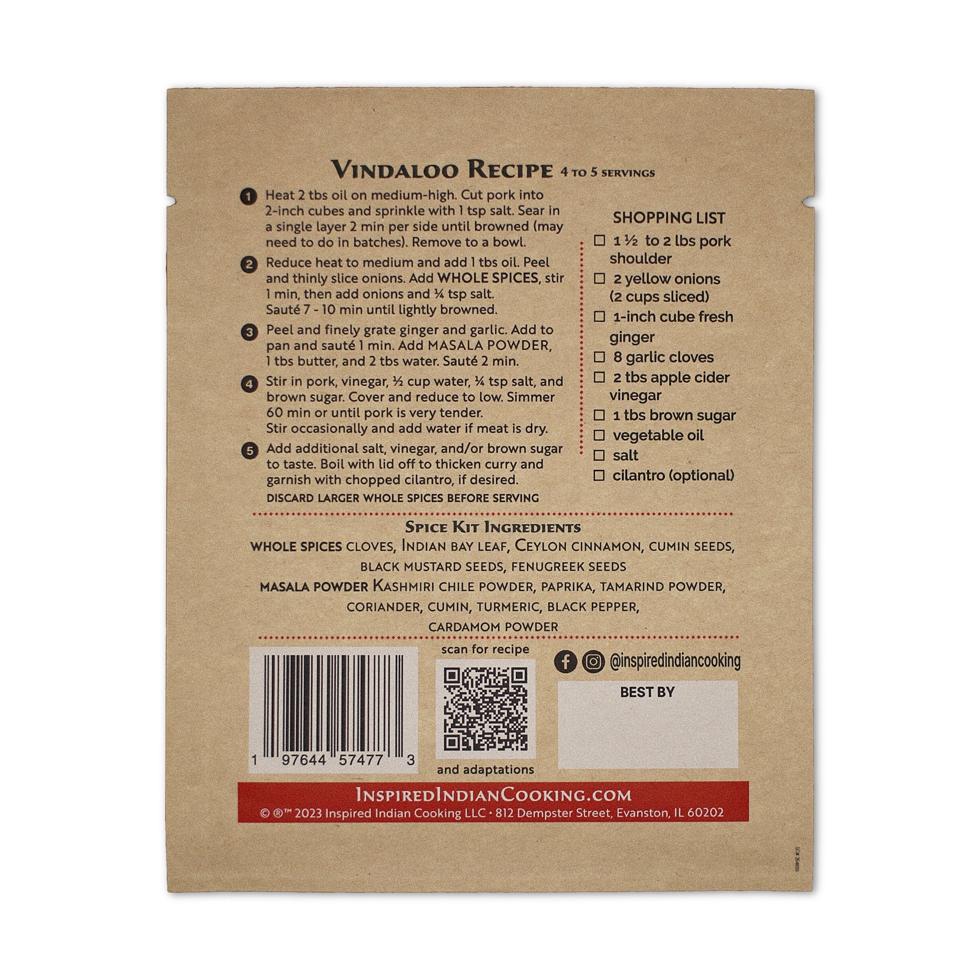 Vindaalo Recipe back Package